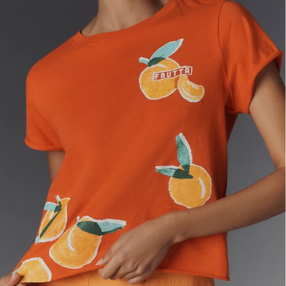 Anthro Cheerful Orange Fruit Tee Size M - Picture 2 of 10